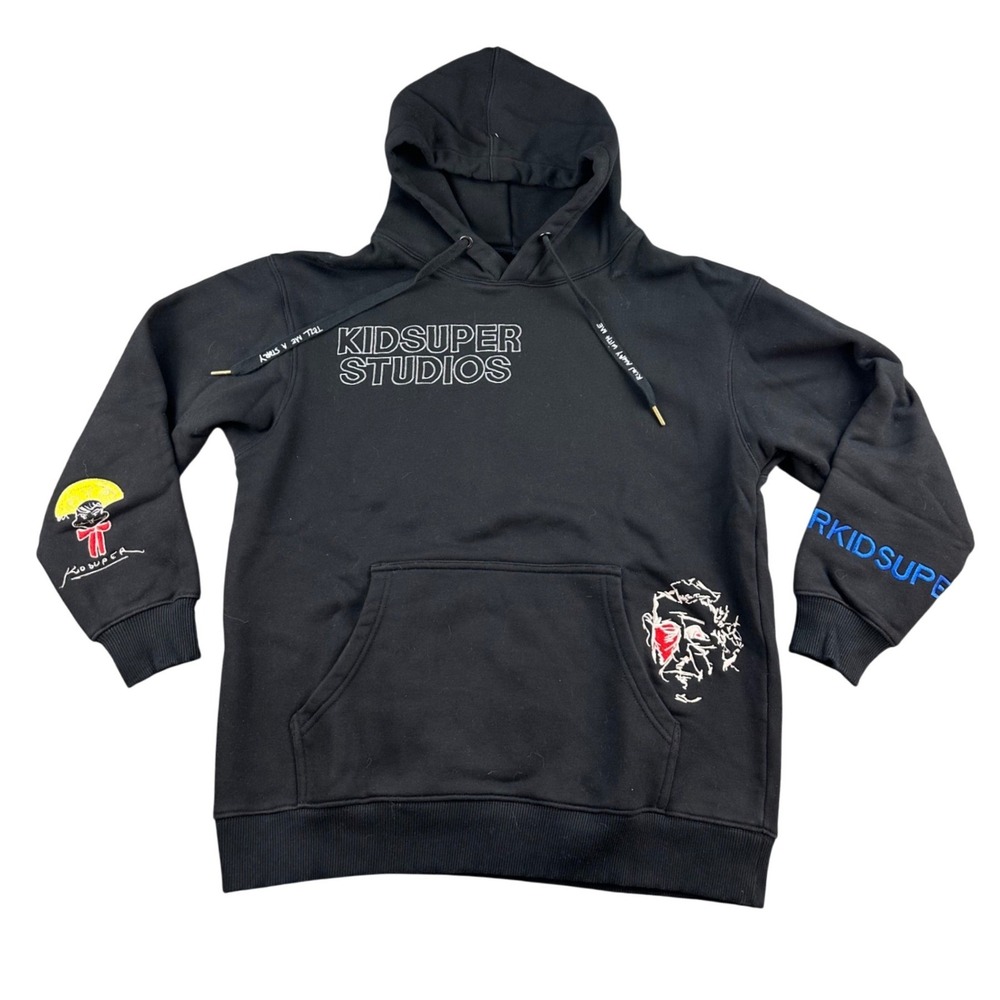 KidSuper Studios Hoodie Small Black Embroidered Graphics Pullover Designer